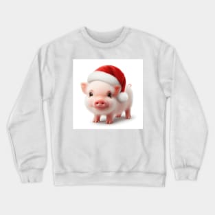 cute and happy little piglet wearing a santa hat on white Crewneck Sweatshirt